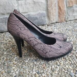 M.P.S Nude and Black Lace High Heel Pumps - Size 8.5